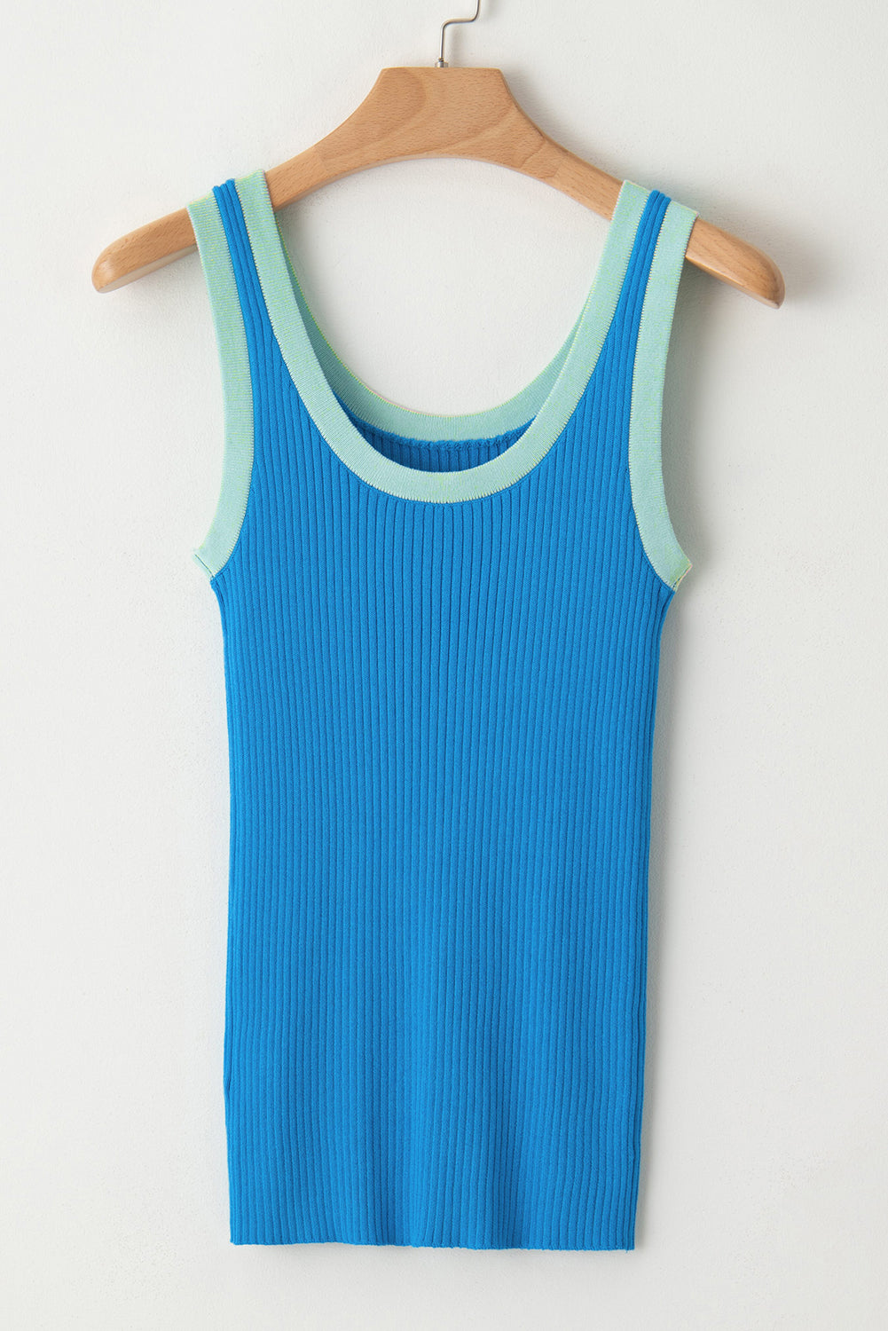 Pink Colorblock Edge Ribbed Knit U Neck Tank Top