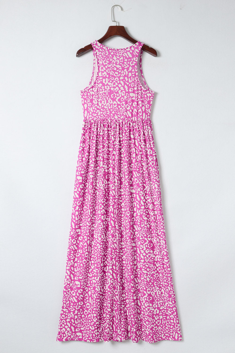 Pink Leopard Print Pocketed Sleeveless Maxi Dress