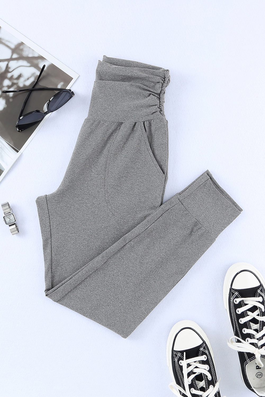 High Waist Pleated Pocket Leggings