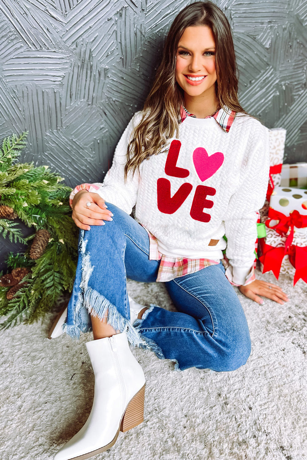 White Merry and Bright Quilted Sweatshirt