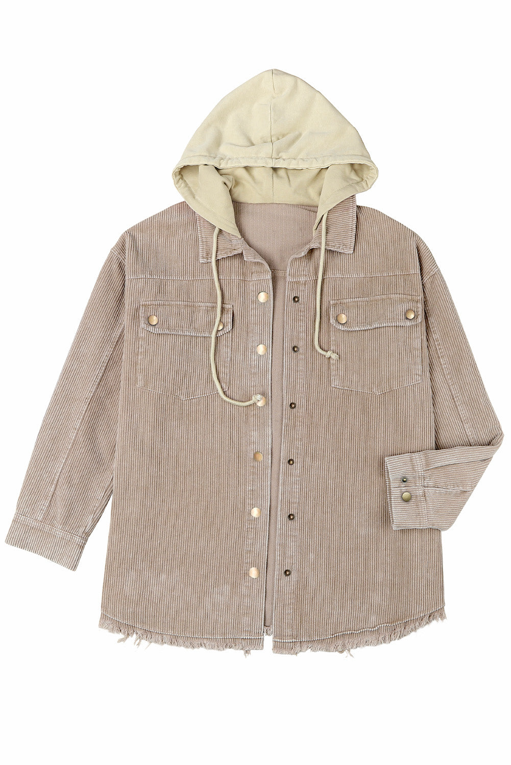 Color Block Button Down Hooded Corduroy Jacket