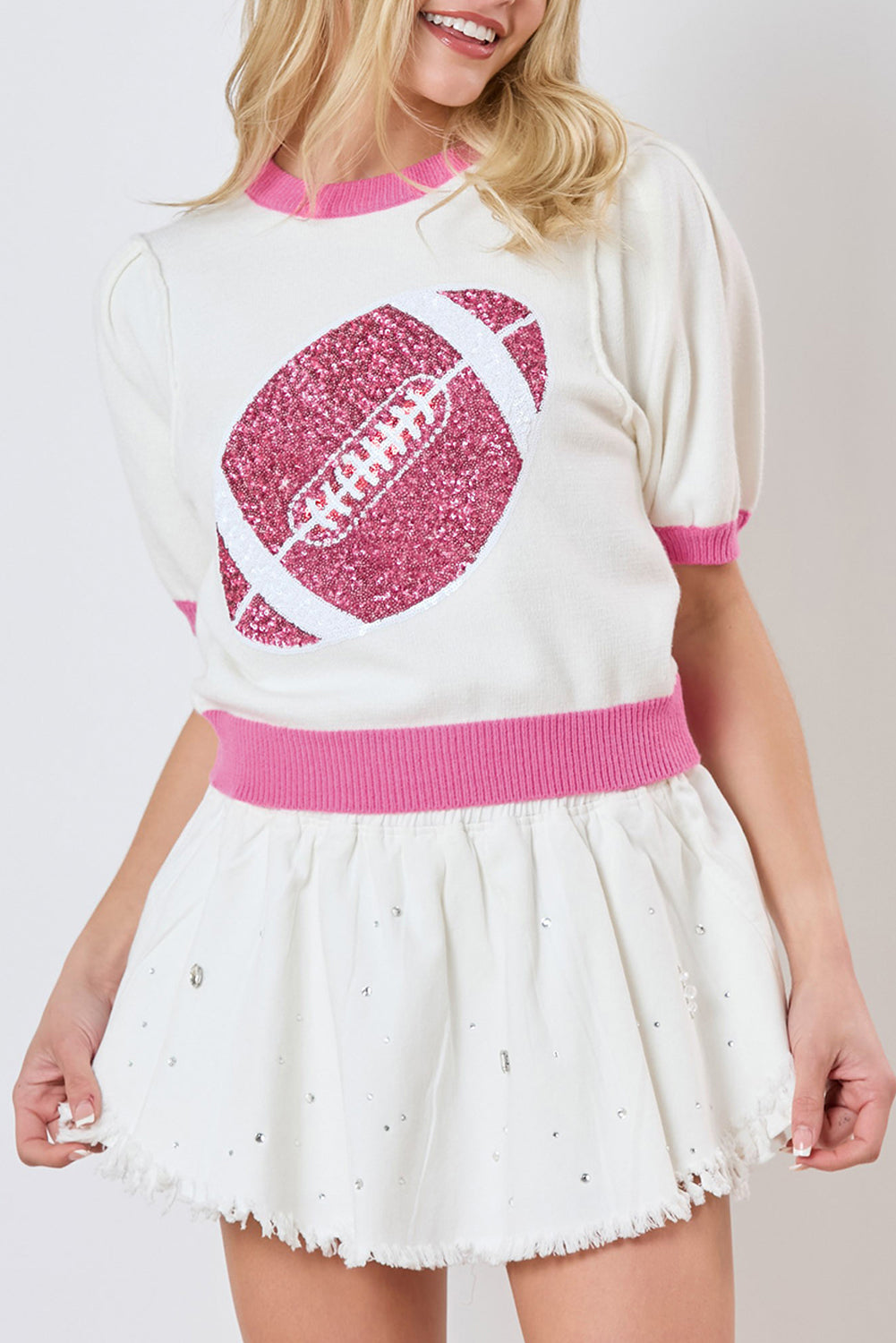 Sequin Football Puff Sleeve Sweater