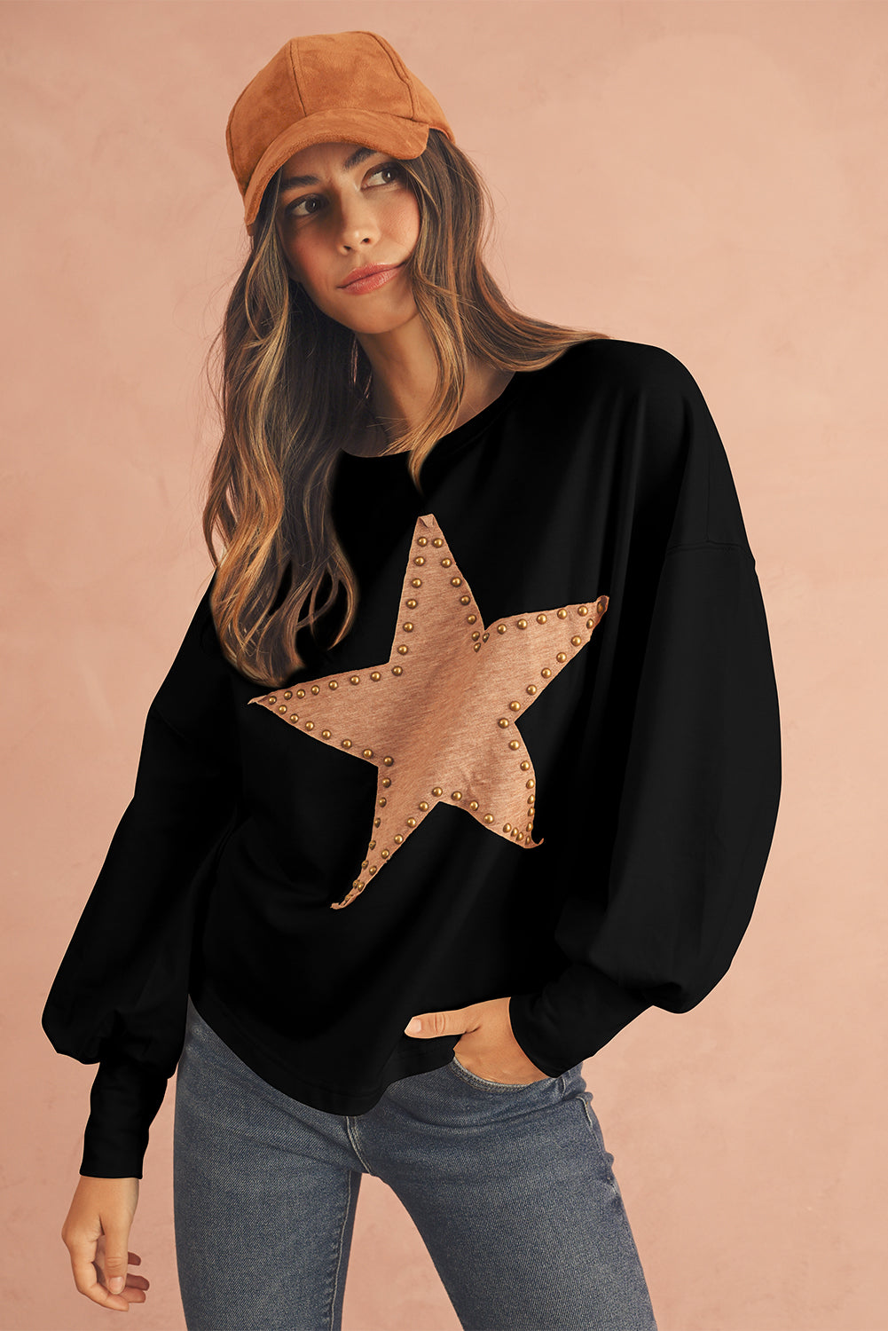 Studded Star Graphic Oversized Top