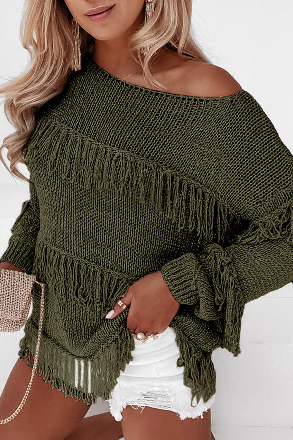 Pink Boho Tasseled Knitted Sweater