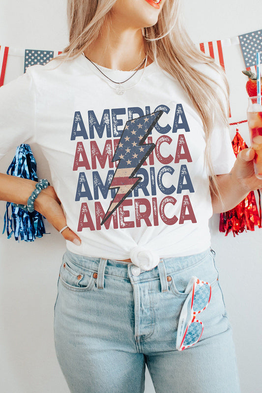 White American Flag Strip & Star Lighting Graphic Tee