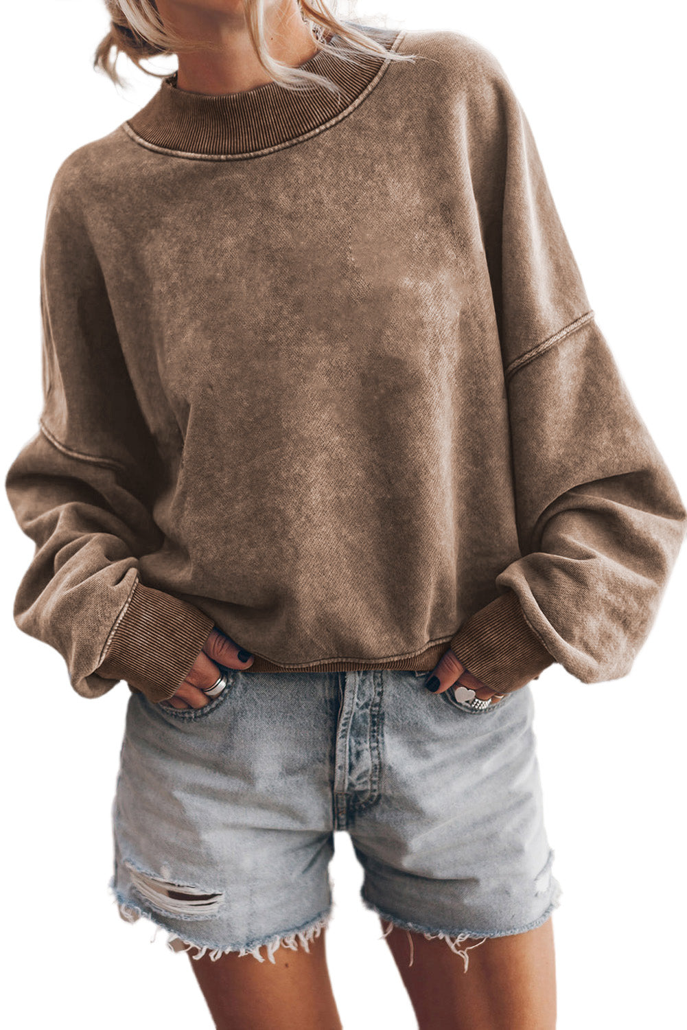 Drop Shoulder Crew Neck Pullover Sweatshirt