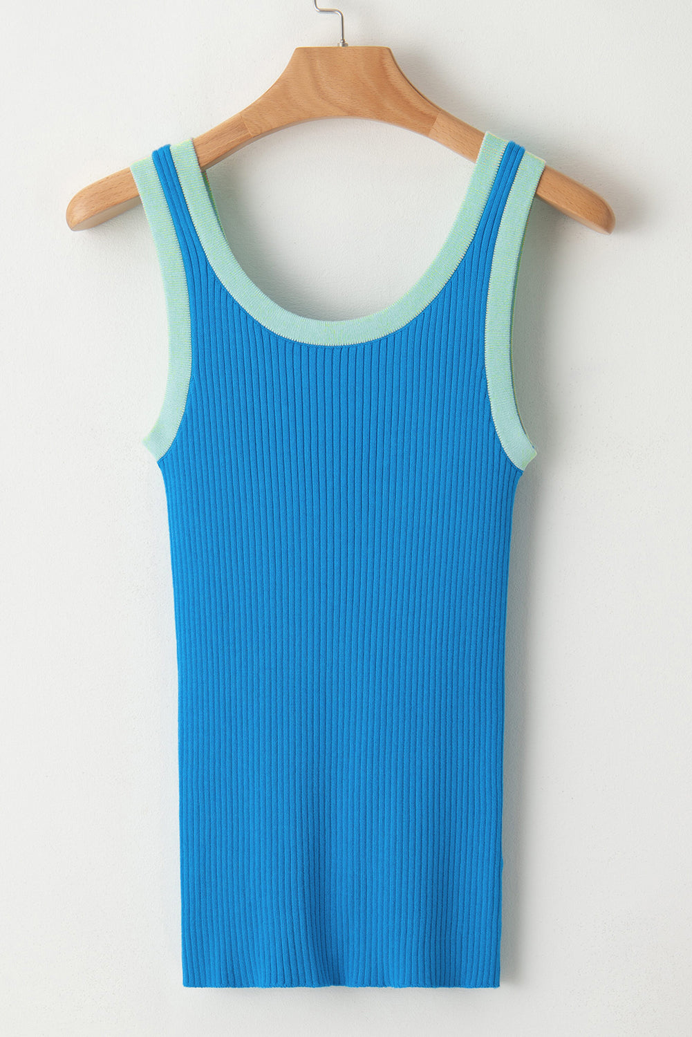 Pink Colorblock Edge Ribbed Knit U Neck Tank Top