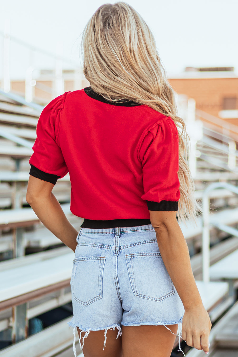 Sequin Football Puff Sleeve Sweater