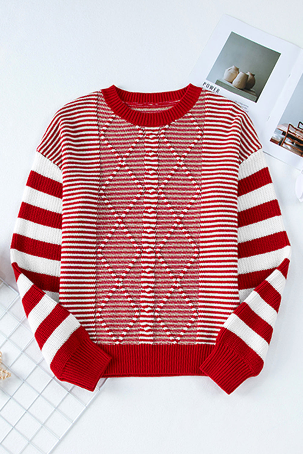 Striped Textured Drop Shoulder Sweater