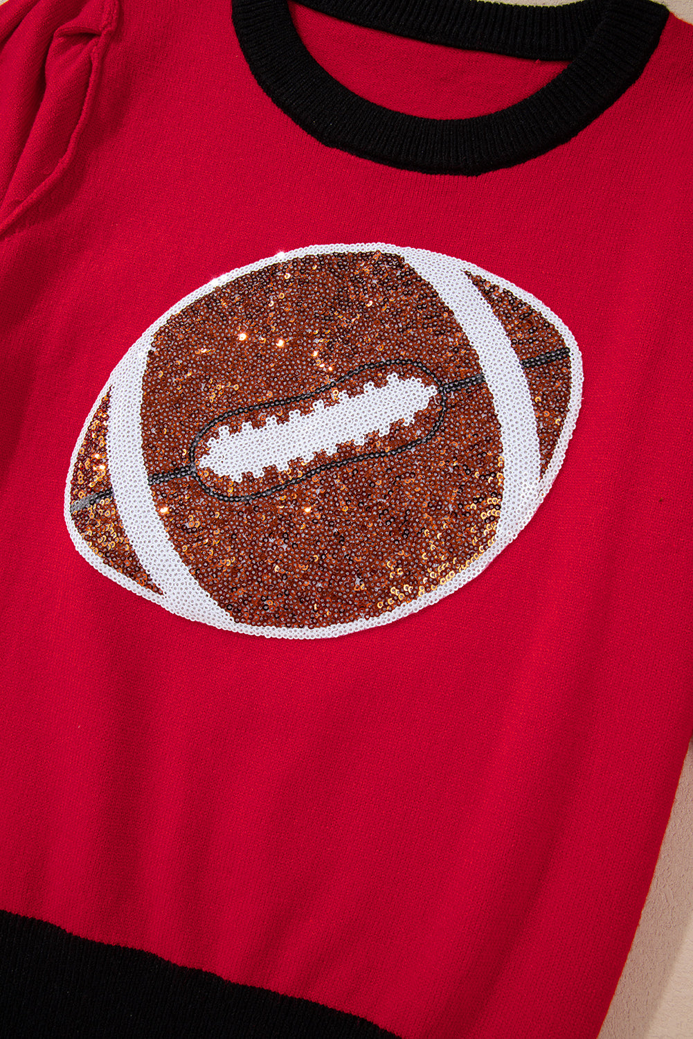 Sequin Football Puff Sleeve Sweater