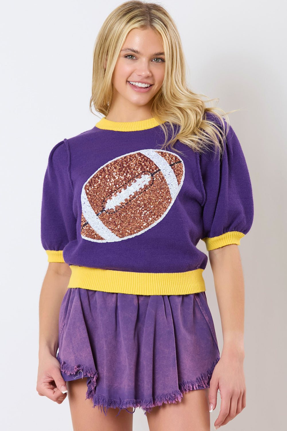 Sequin Football Puff Sleeve Sweater