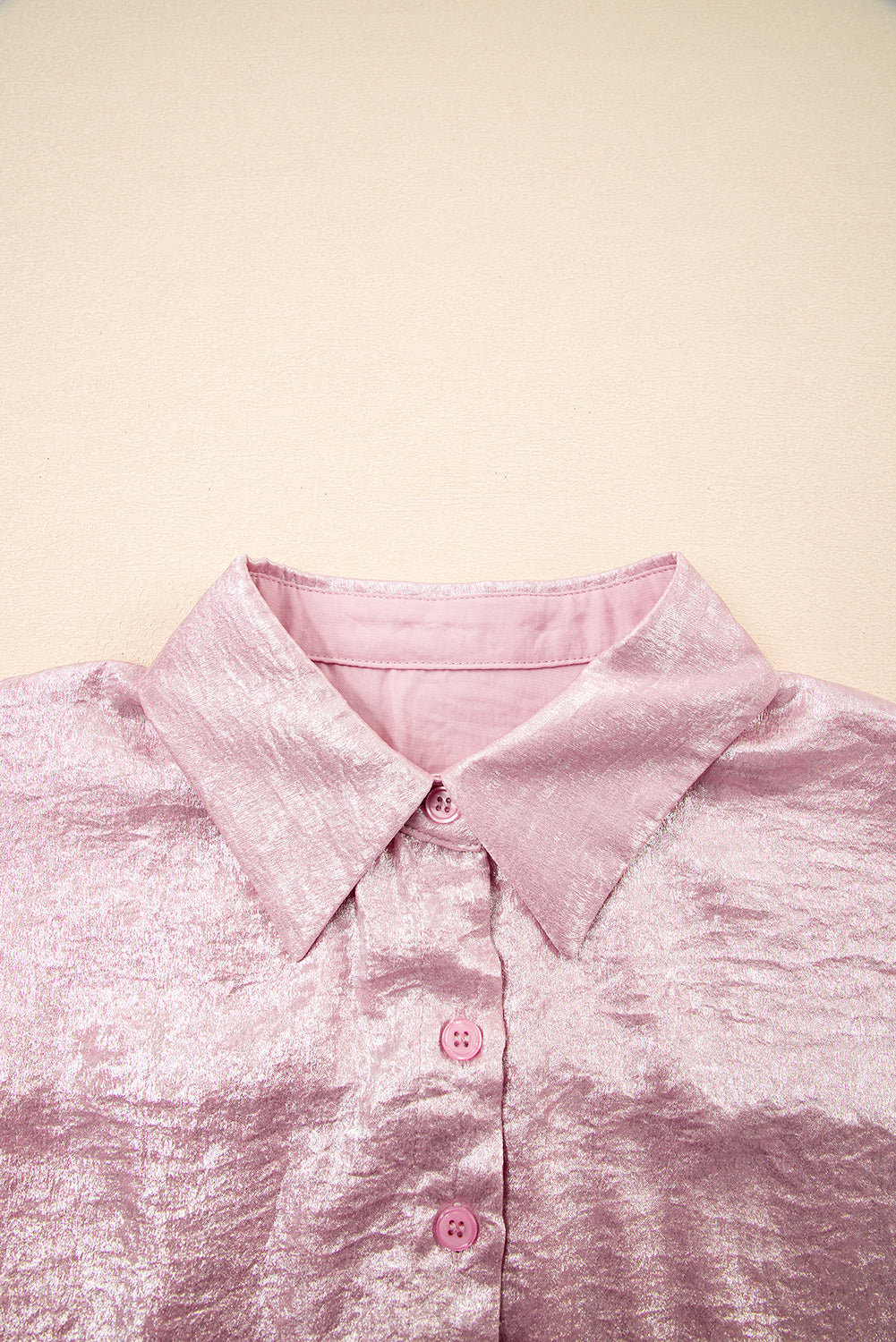 Colors of Love Metallic Sheen Short Sleeve Buttoned Front Casual Shirt