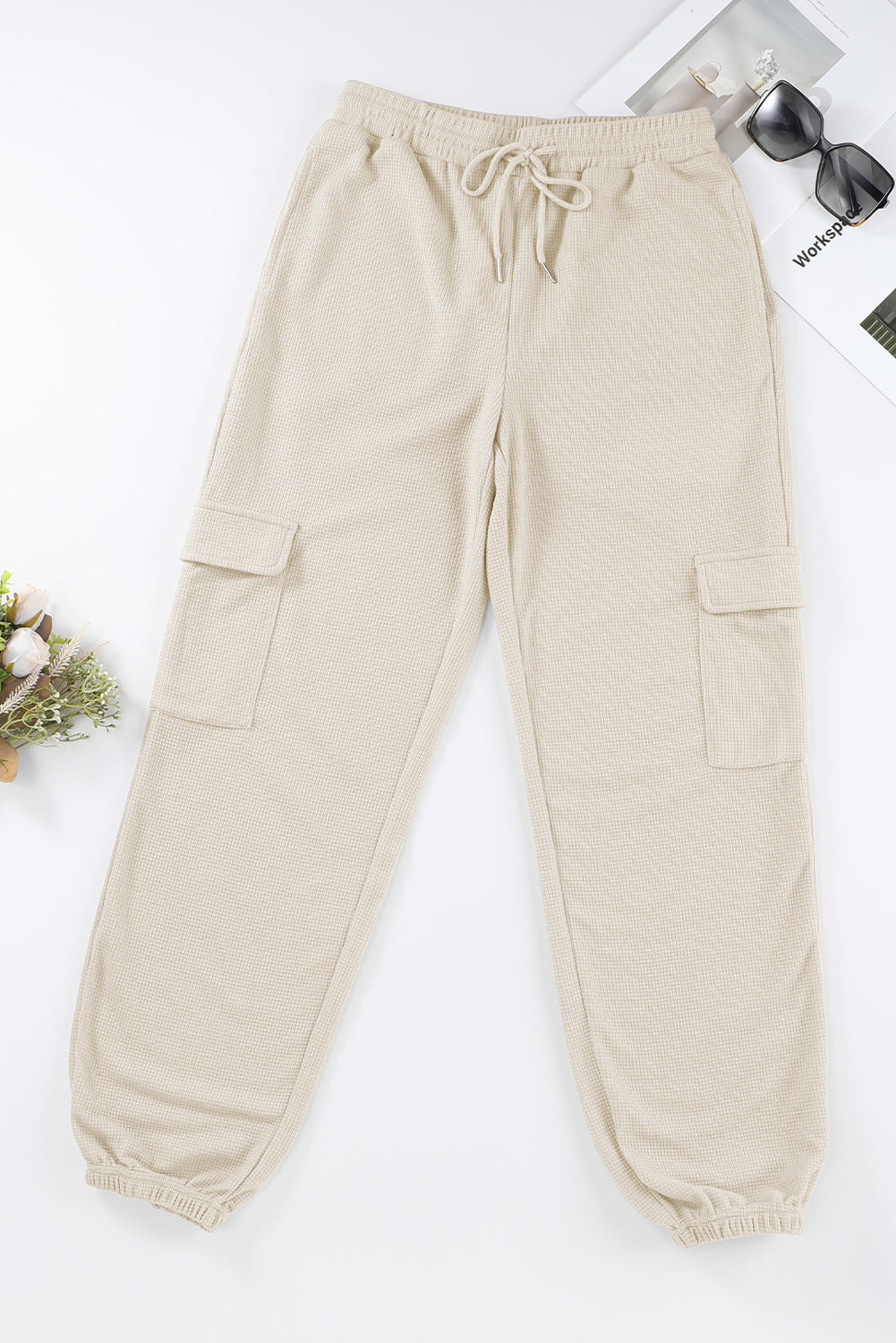 Waffle Texture Cargo Pocket Jogger Pants