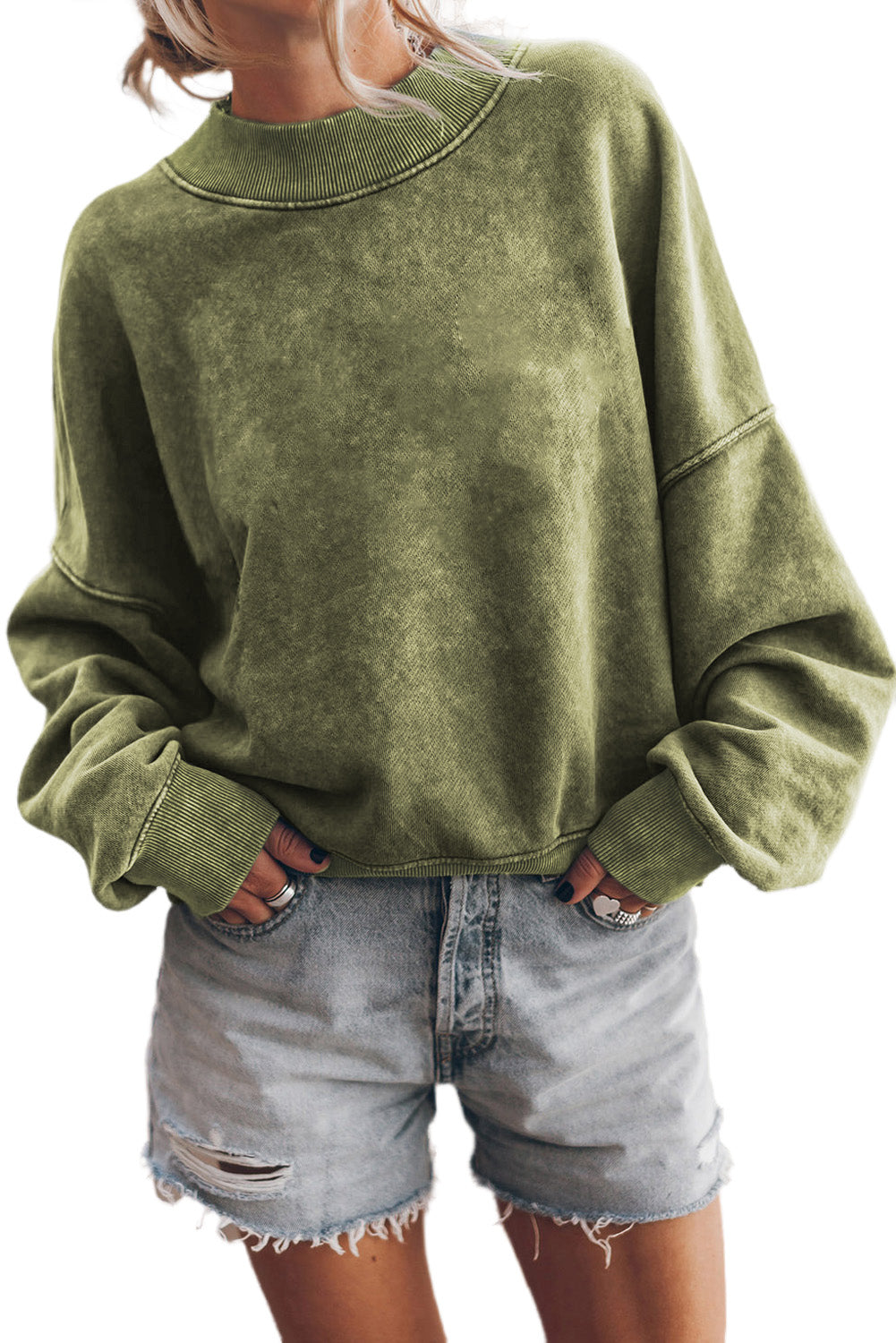 Drop Shoulder Crew Neck Pullover Sweatshirt