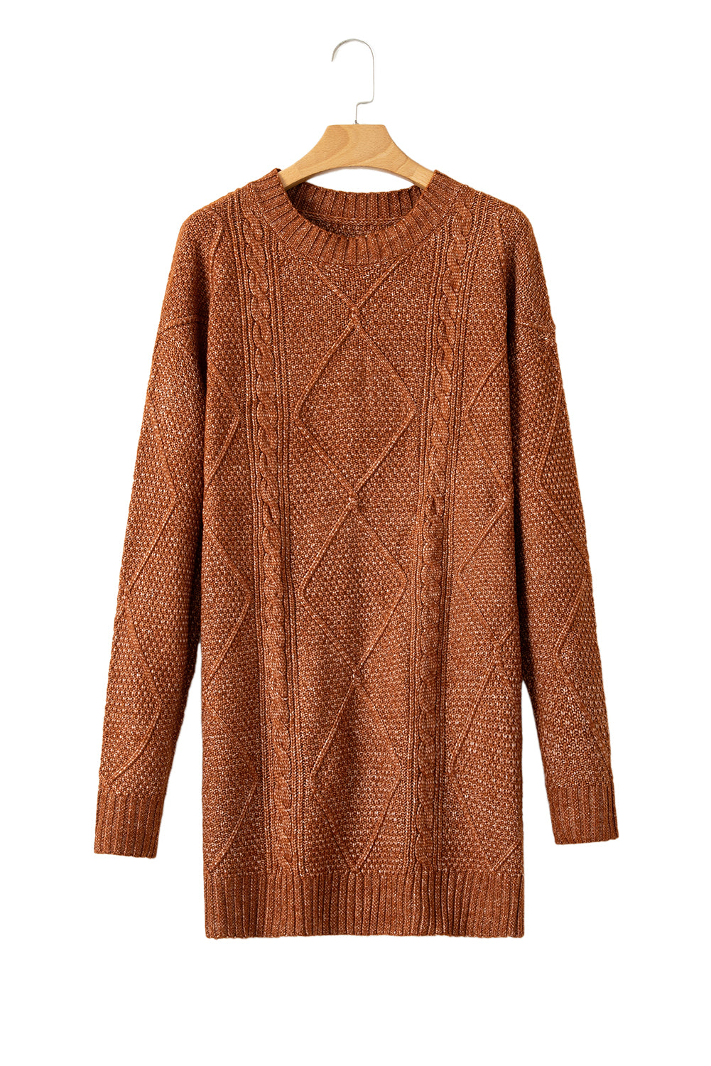 Twist Cable Knit Drop Shoulder Loose Fit Sweater Dress