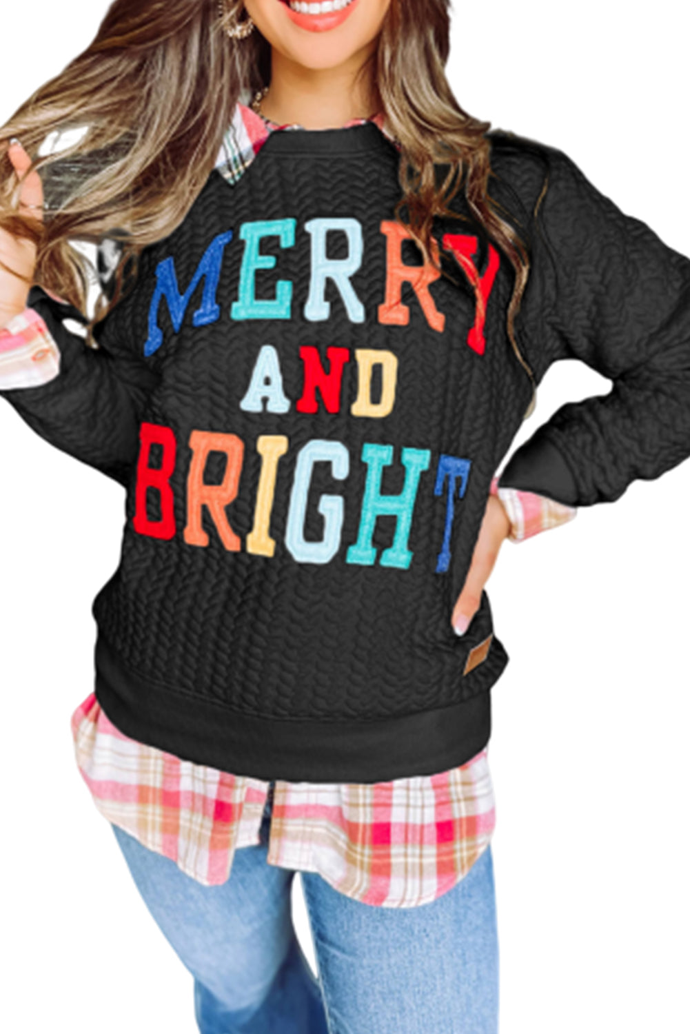 White Merry and Bright Quilted Sweatshirt