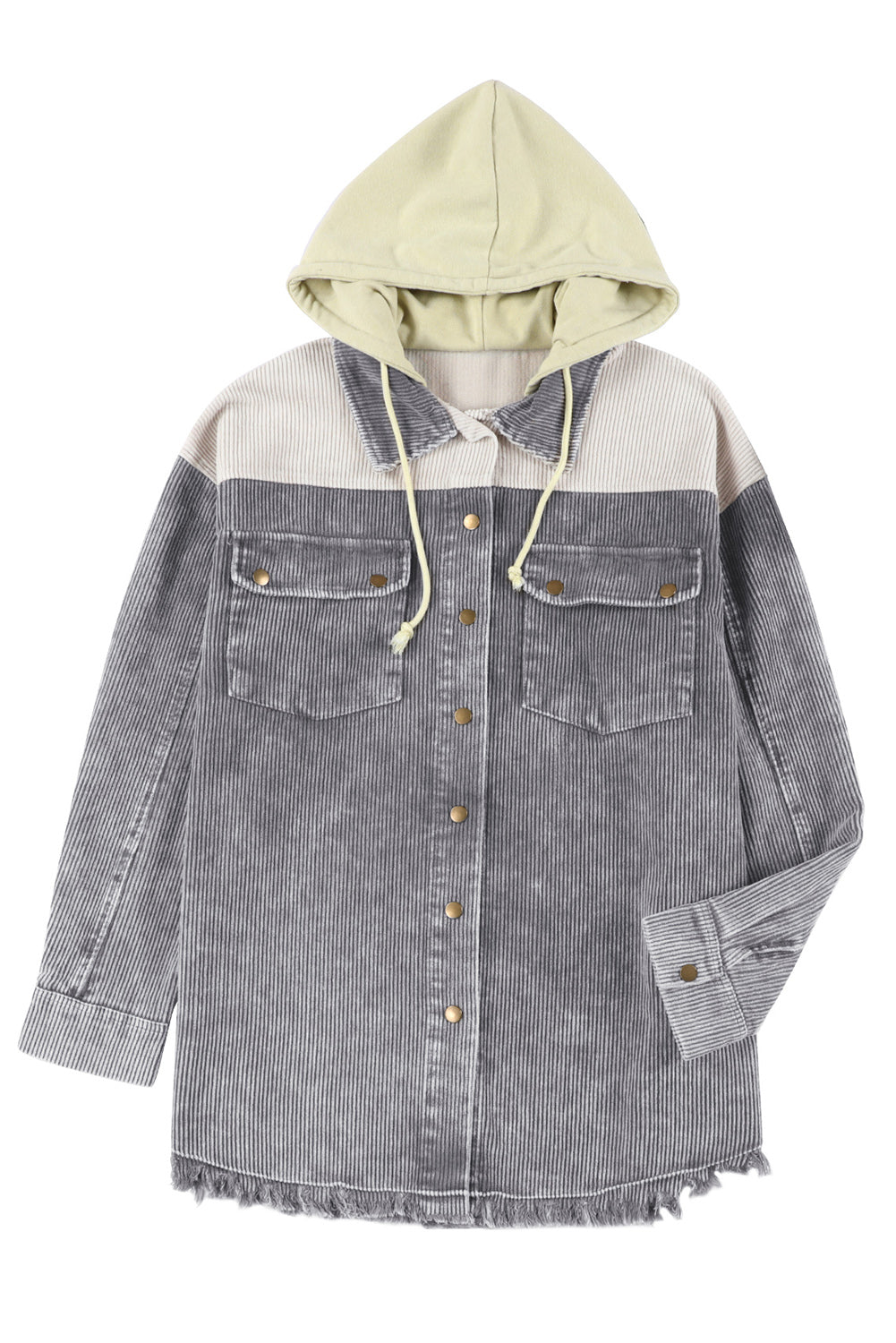 Color Block Button Down Hooded Corduroy Jacket