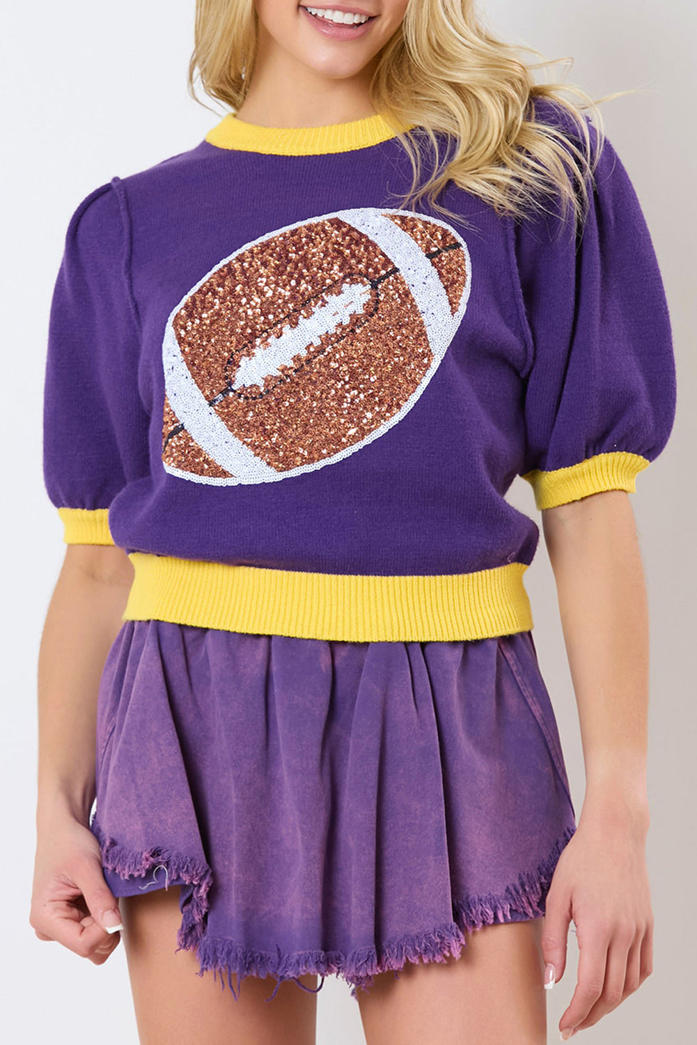 Sequin Football Puff Sleeve Sweater