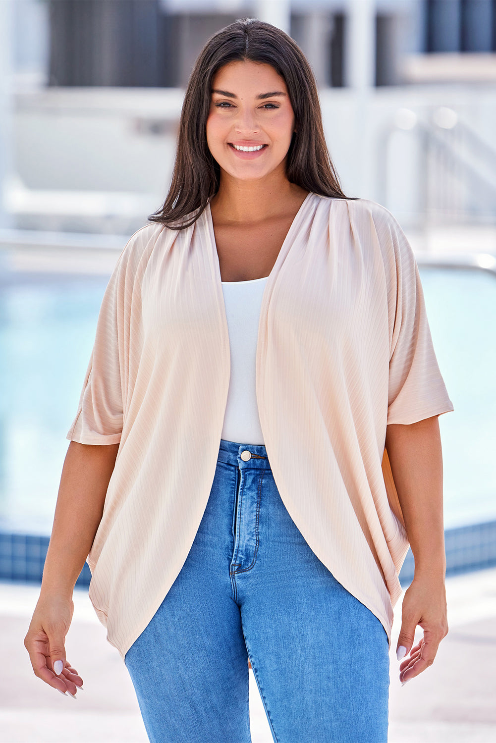 Purple Shimmer Ribbed Texture Plus Size Cardigan