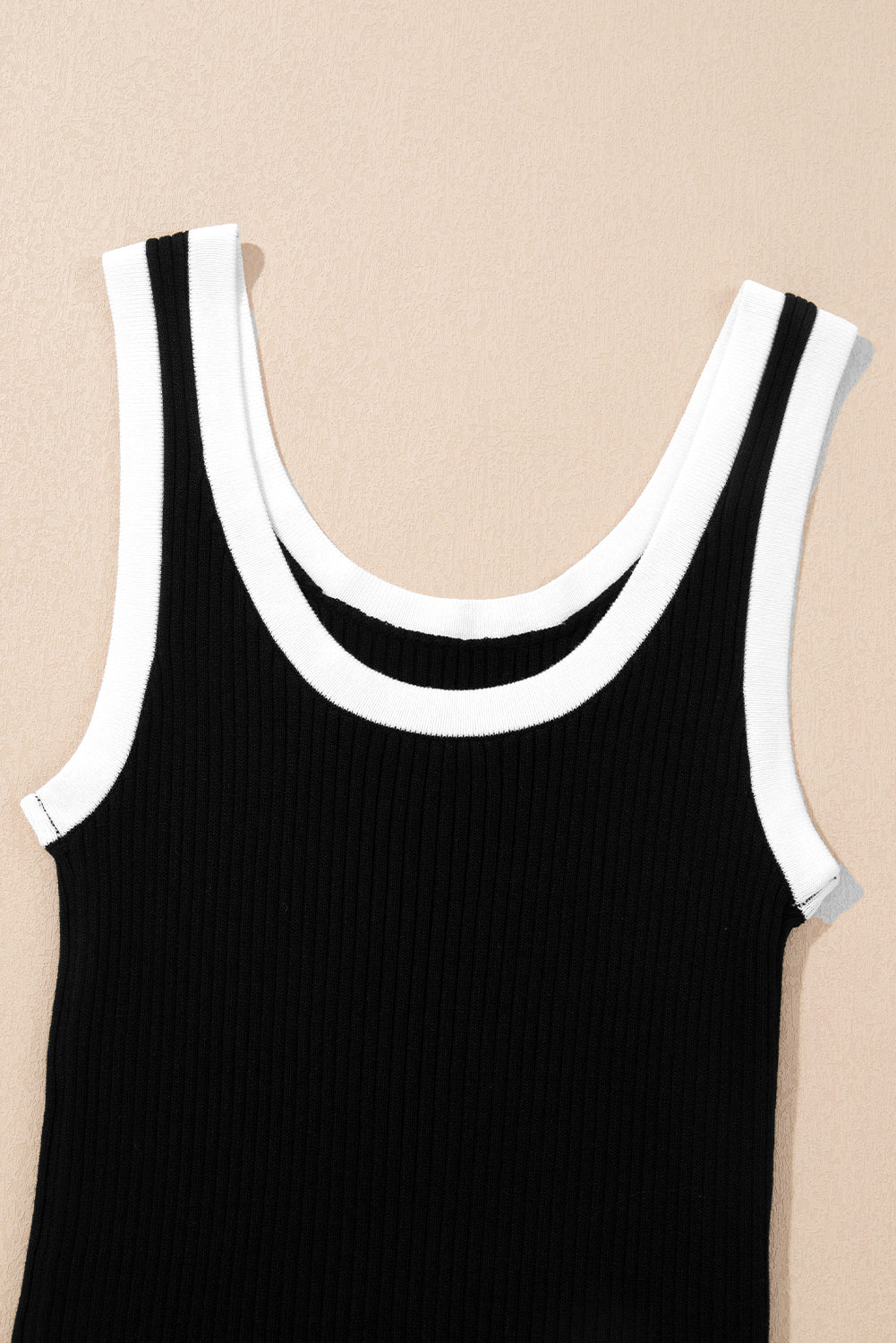 Pink Colorblock Edge Ribbed Knit U Neck Tank Top