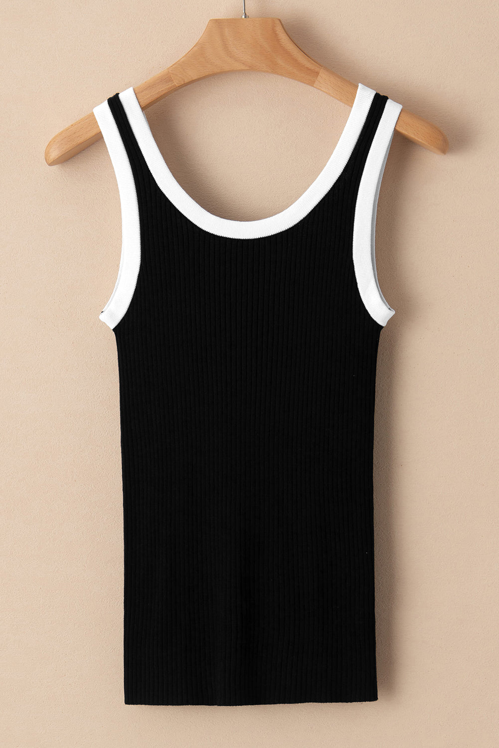 Pink Colorblock Edge Ribbed Knit U Neck Tank Top