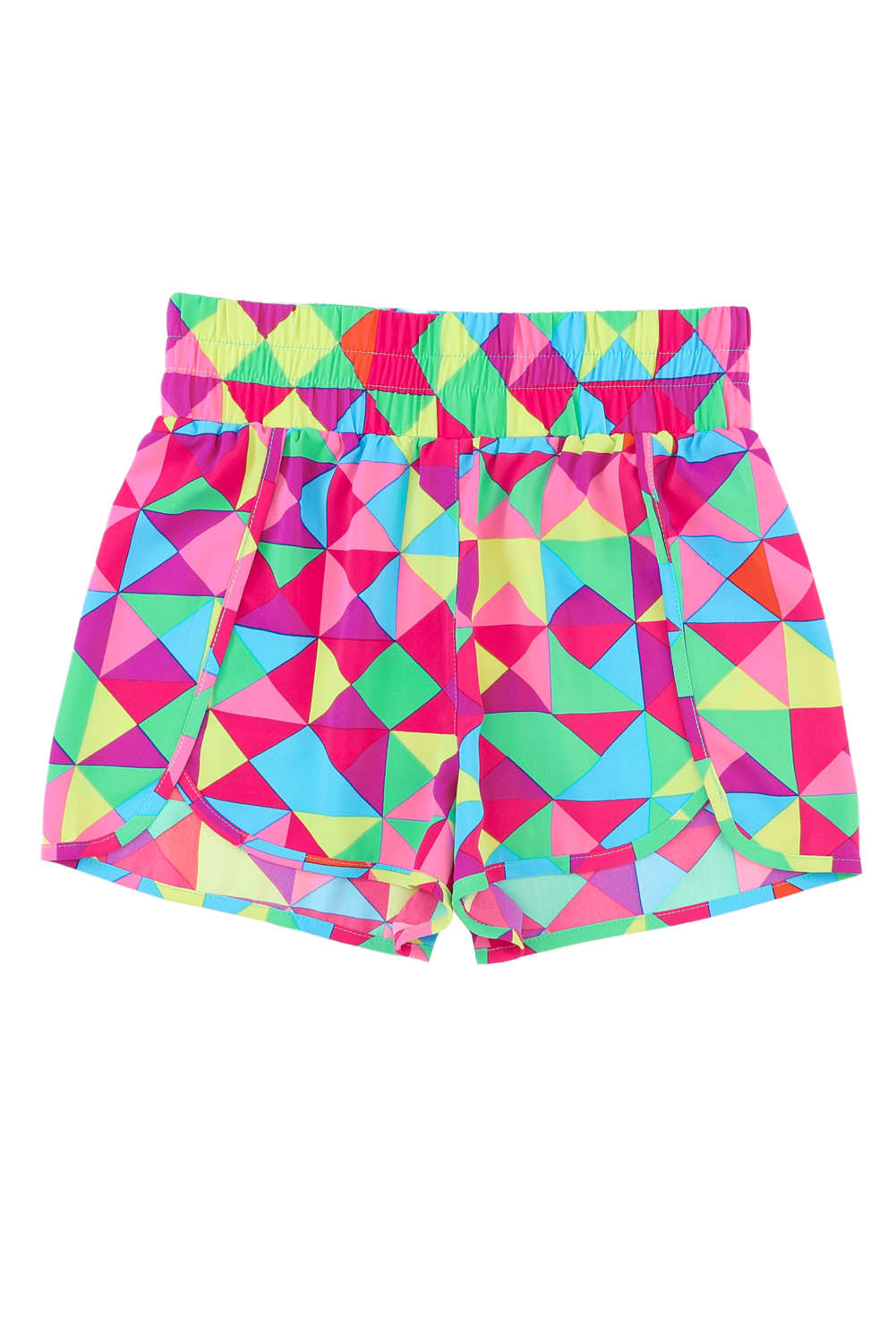 Abstract Print Smocked High Waisted Athletic Shorts