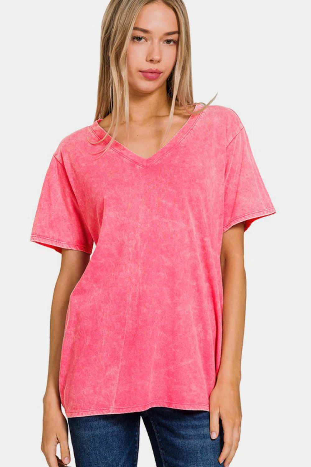 Zenana Washed Short Sleeve V-Neck T-Shirt