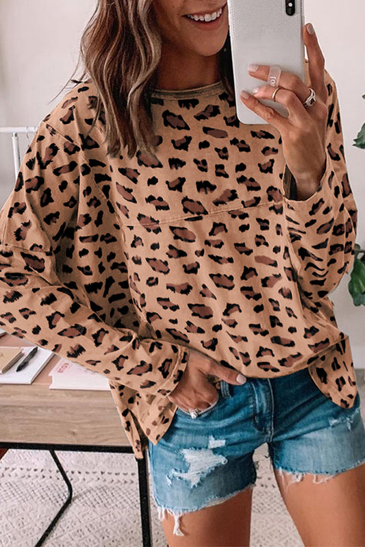 Animal Print Loose Long Sleeve Top