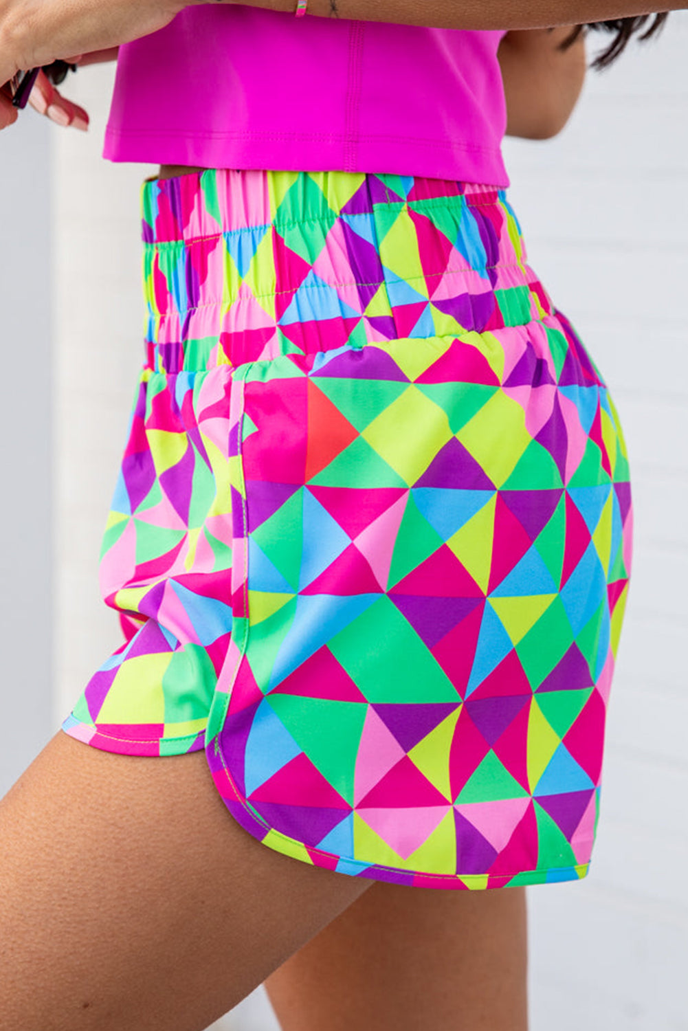 Abstract Print Smocked High Waisted Athletic Shorts