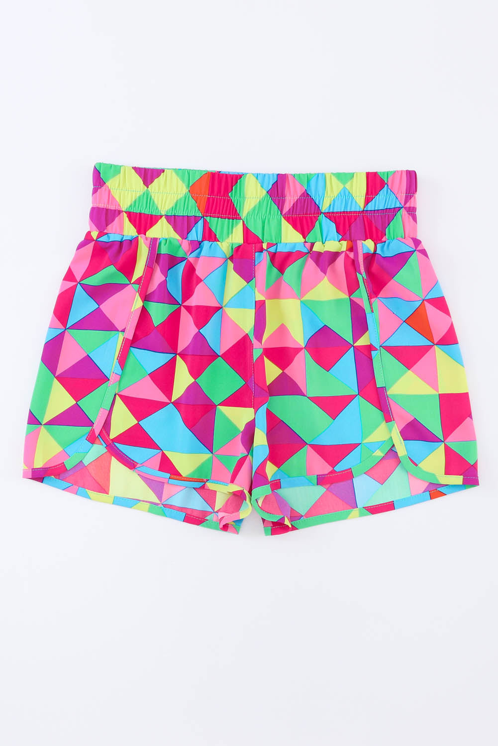 Abstract Print Smocked High Waisted Athletic Shorts