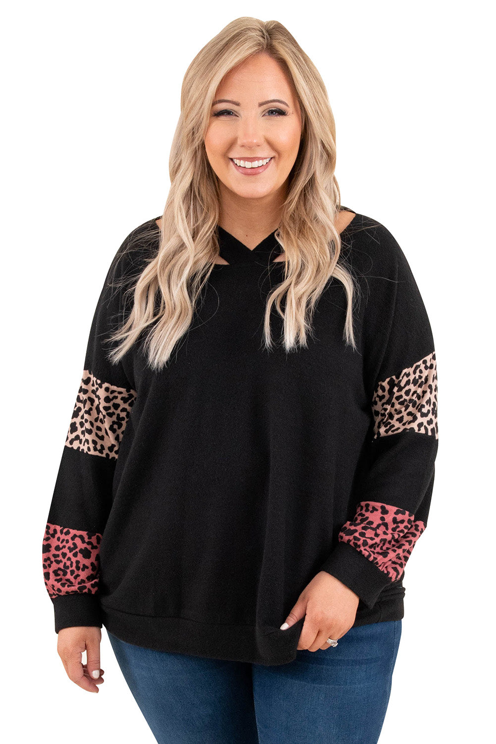 Black Leopard Patchwork Strappy Neck Top