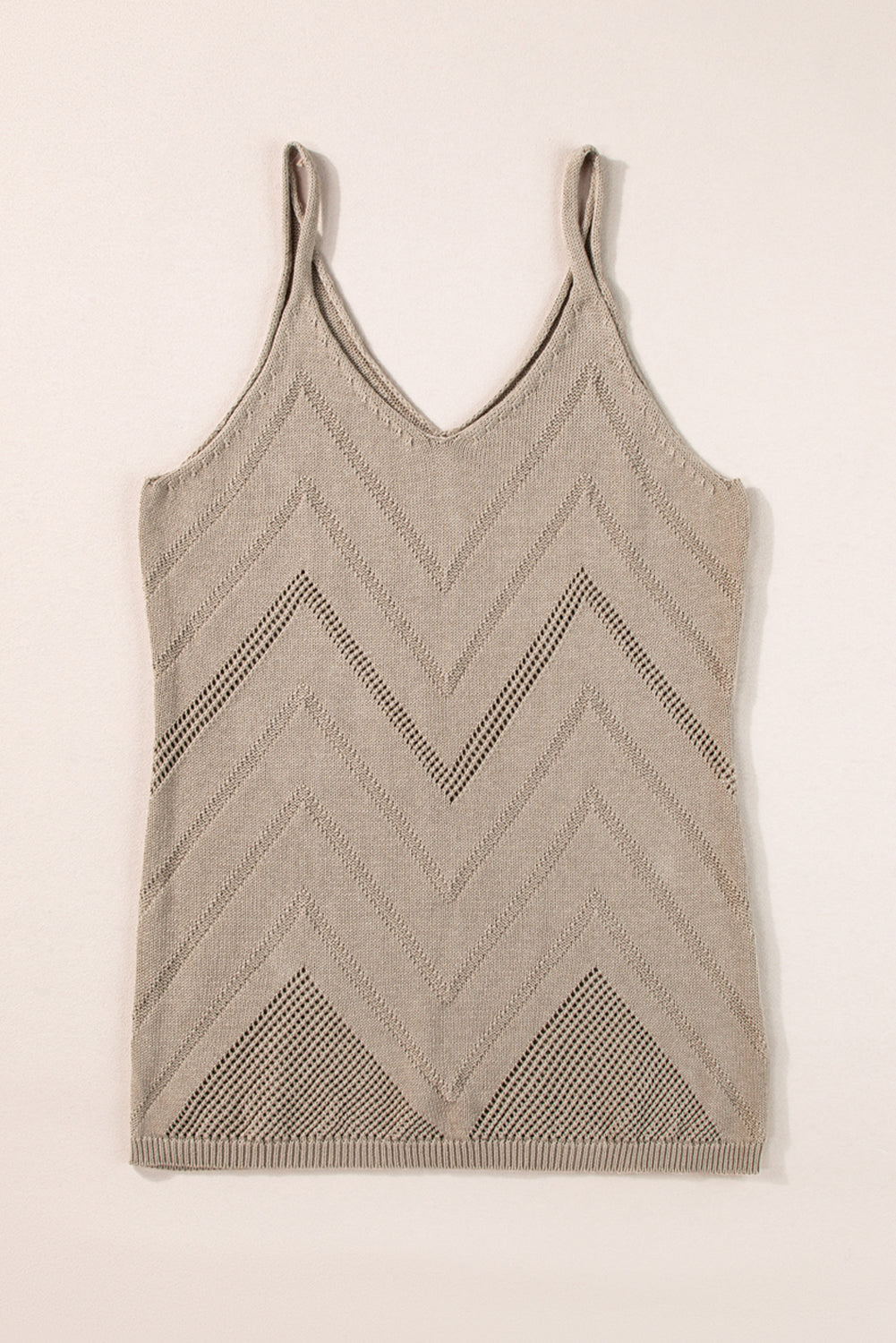 White Chevron Pointelle Knit Spaghetti Straps Sweater Vest