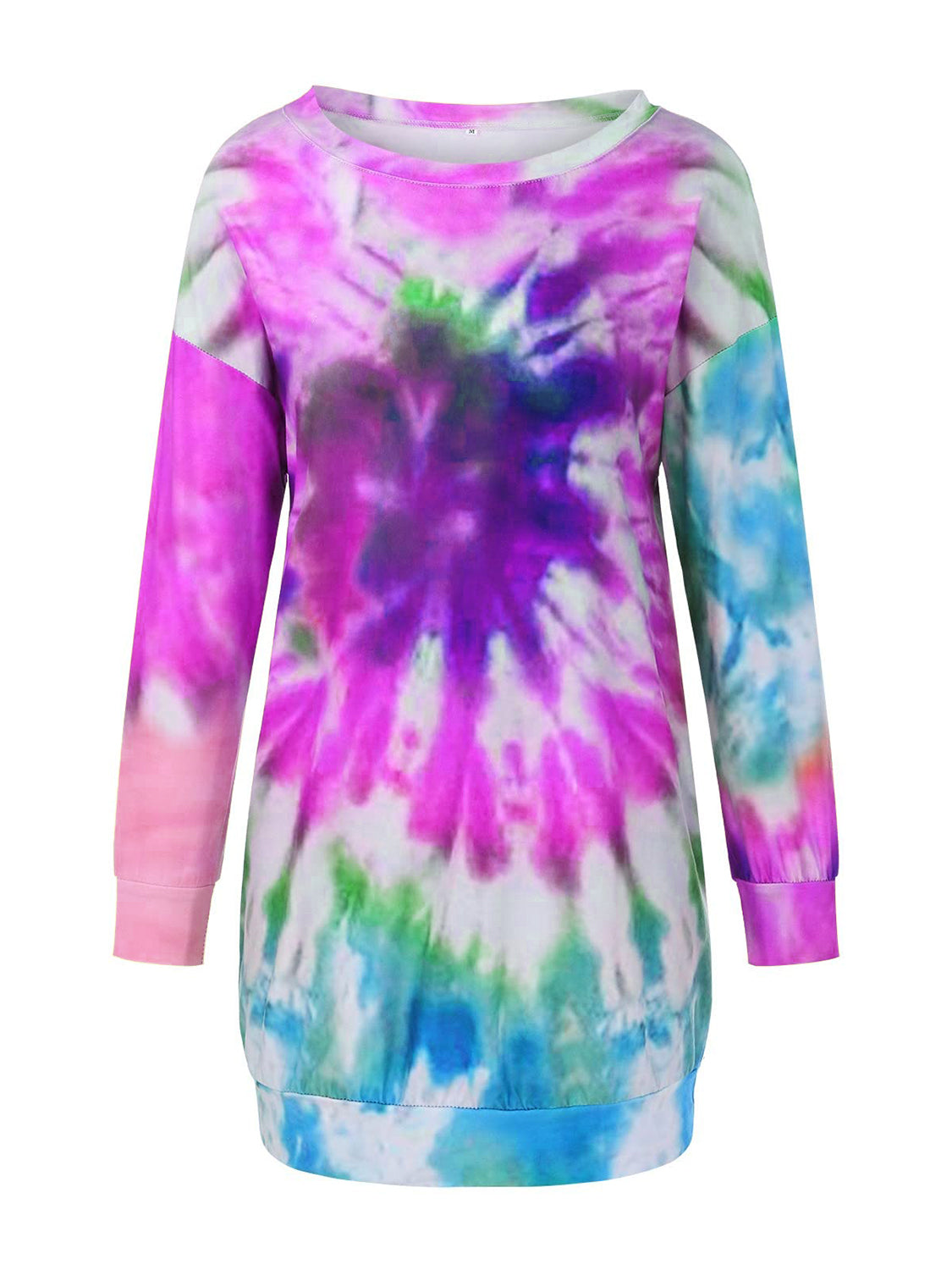 Tie-Dye Round Neck Long Sleeve Dress