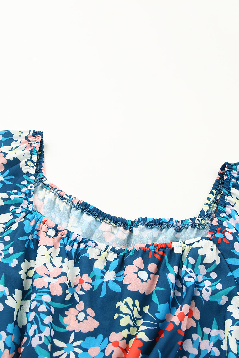 Dark Blue Bohemian Floral Print Off Shoulder Short Dress