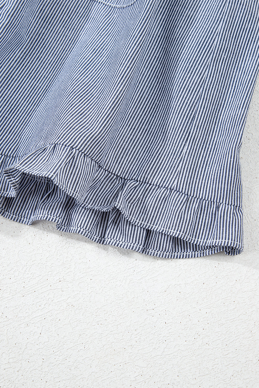 Stripe Frilled Sleeveless Collar Front Pocket Button Up Mini Dress