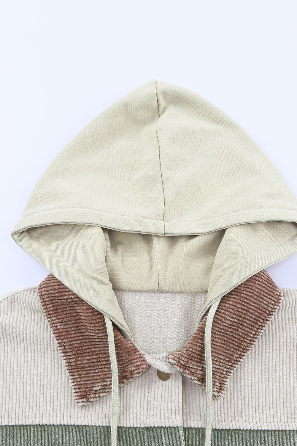 Color Block Button Down Hooded Corduroy Jacket