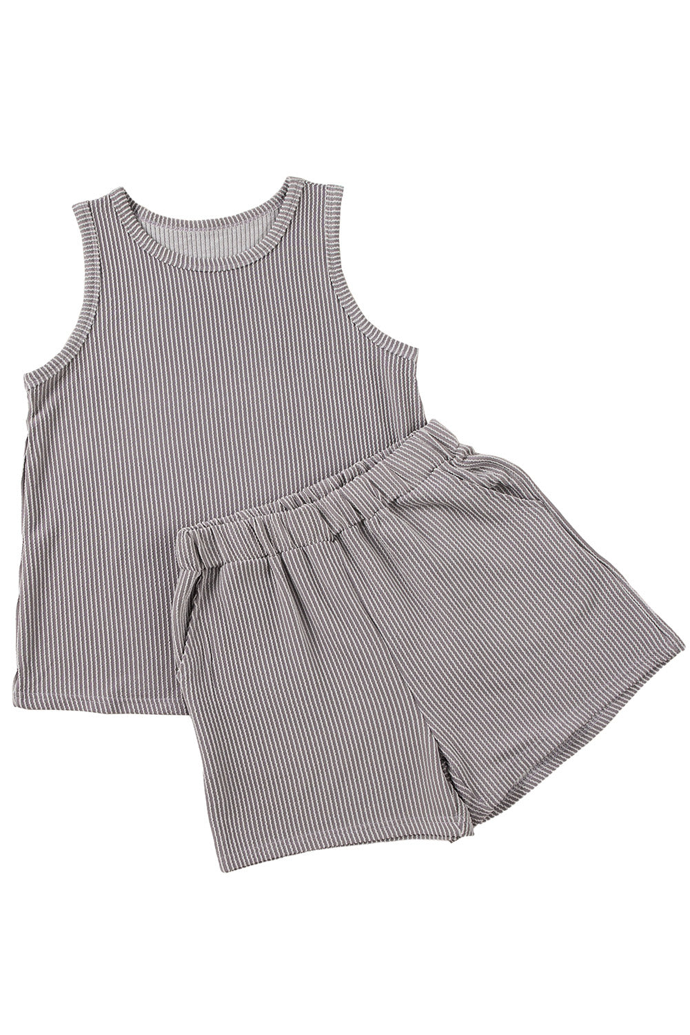 Smoke Gray Corded Sleeveless Top and Pocketed Shorts Set