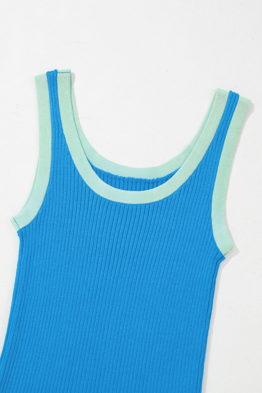 Pink Colorblock Edge Ribbed Knit U Neck Tank Top