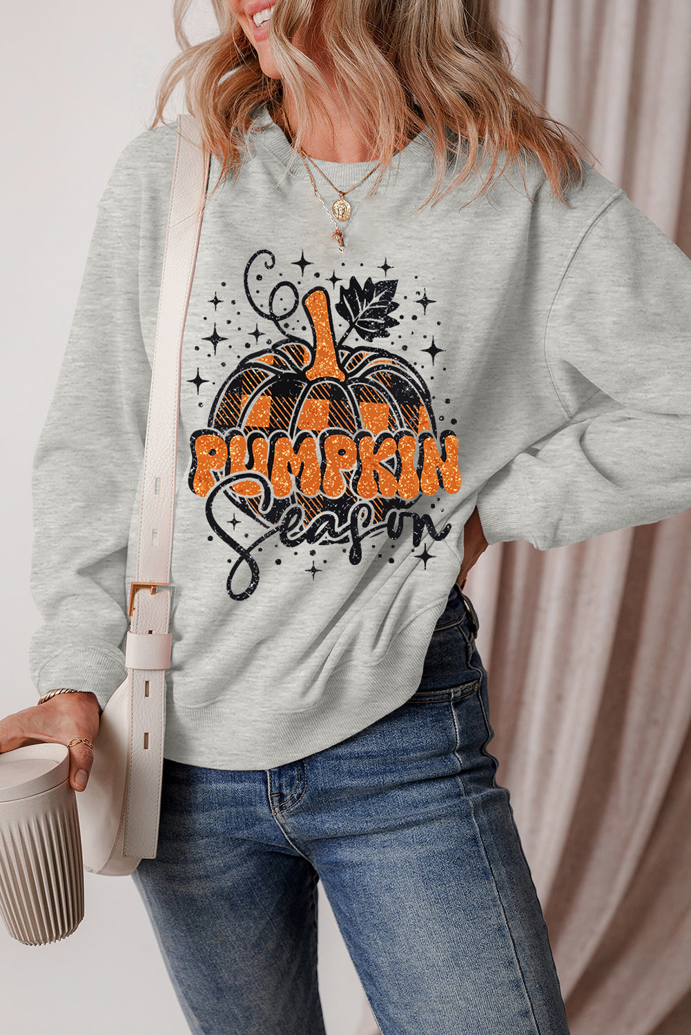 Gray Thanksgiving Pumpkin Season Drop Shoulder Sweatshirt