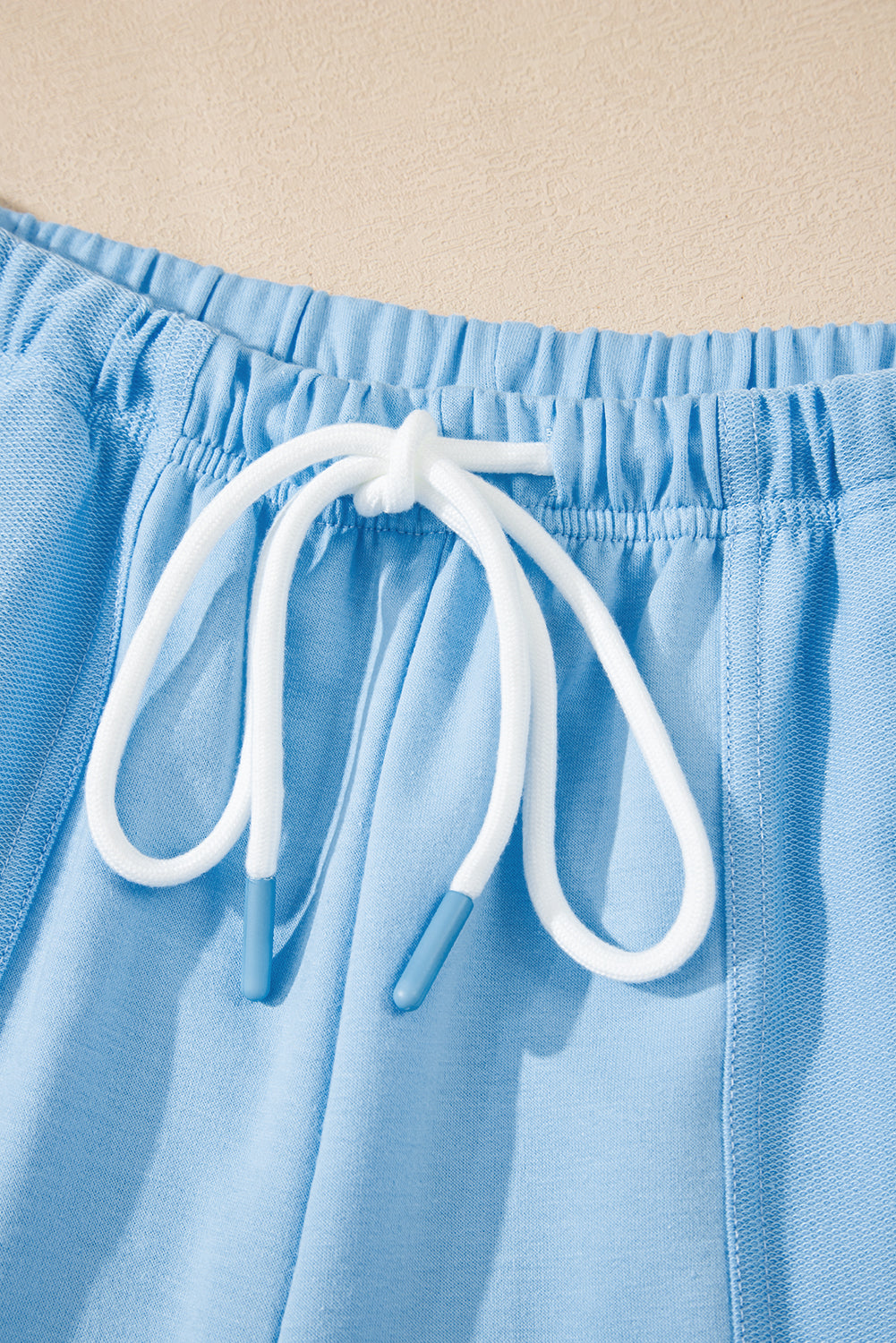 V Neck Drop Shoulder Tee and Patchwork Drawstring Shorts Set