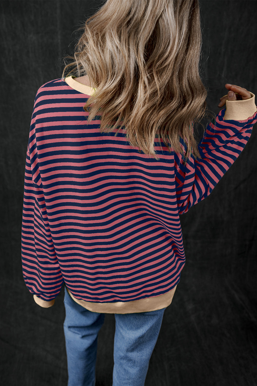 Black Stripe Oversized Contrast Trim Pullover Sweatshirt