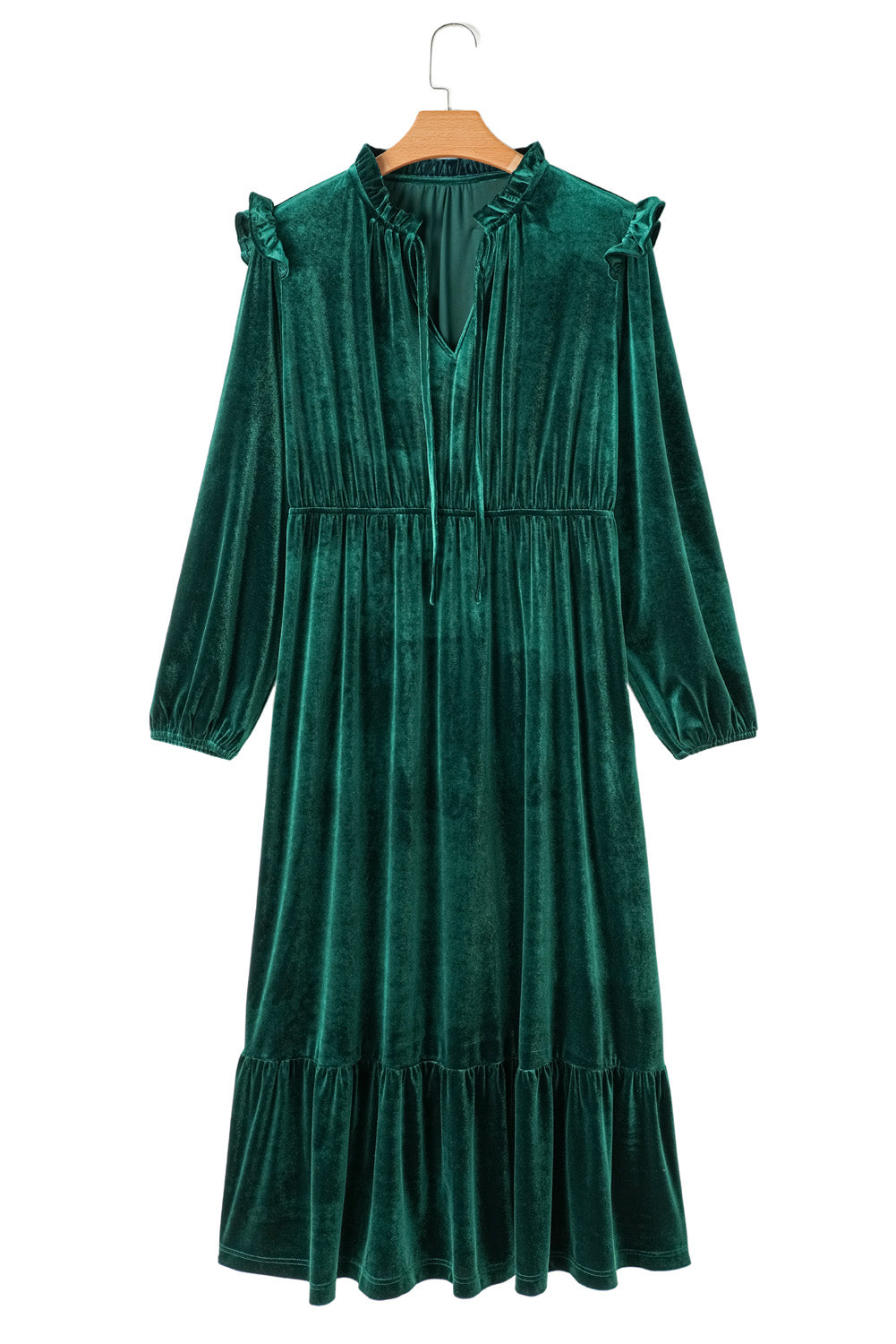 Frill Neck Velvet High Waist Dress