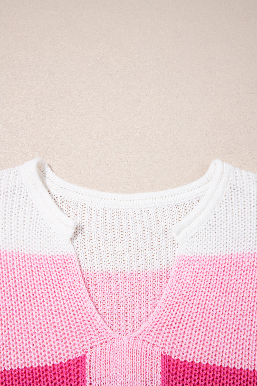 Pink Color Block Notch V Neck T Shirt