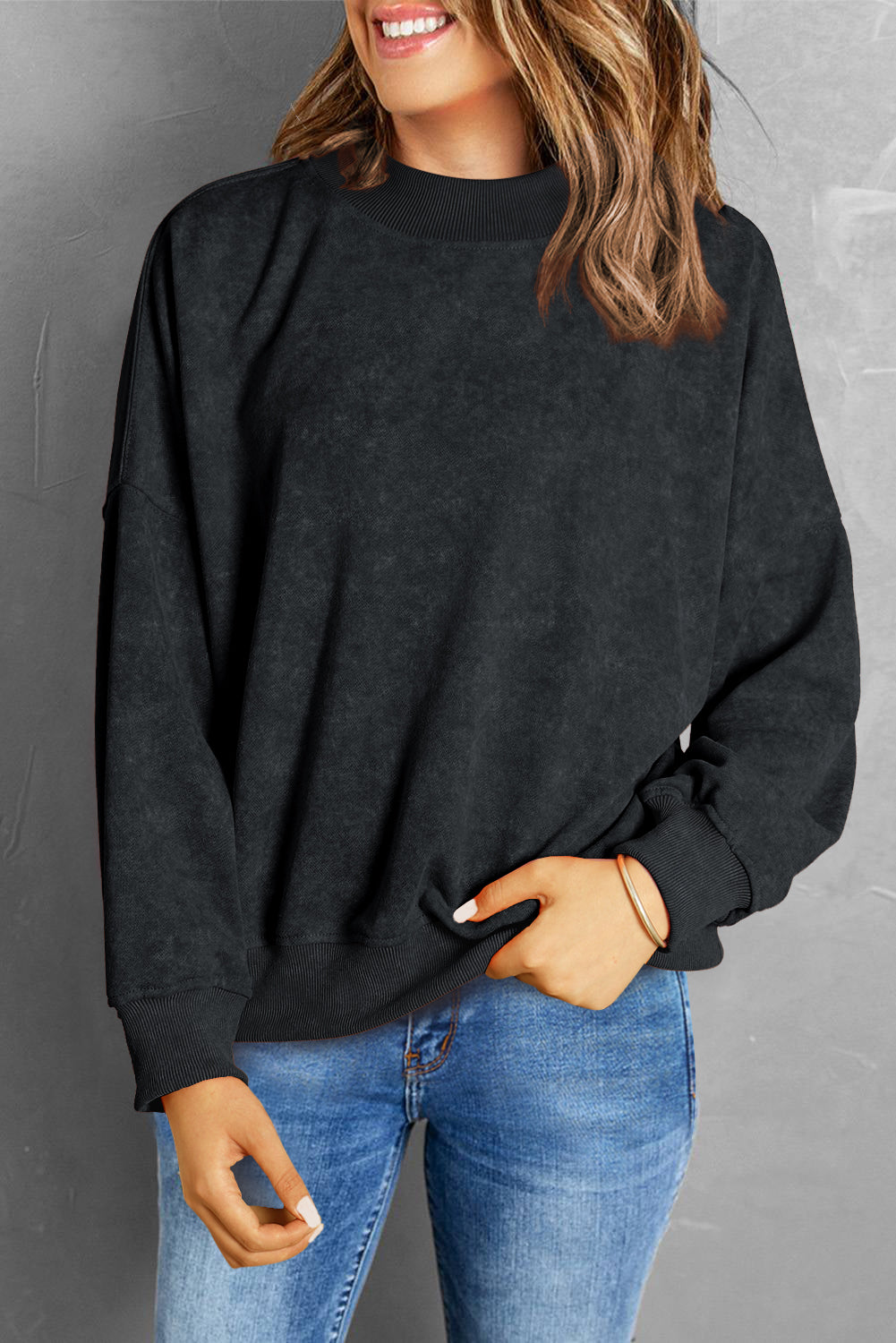 Drop Shoulder Crew Neck Pullover Sweatshirt