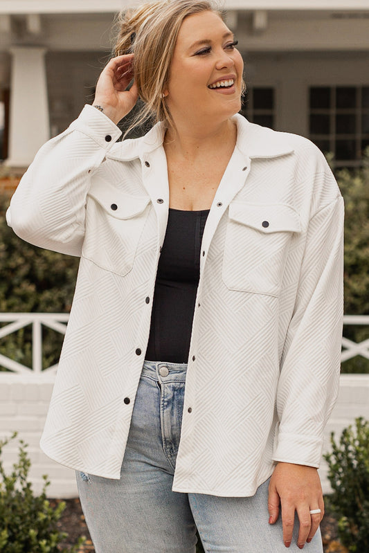 Beige Plus Size Textured Flap Pockets Jacket