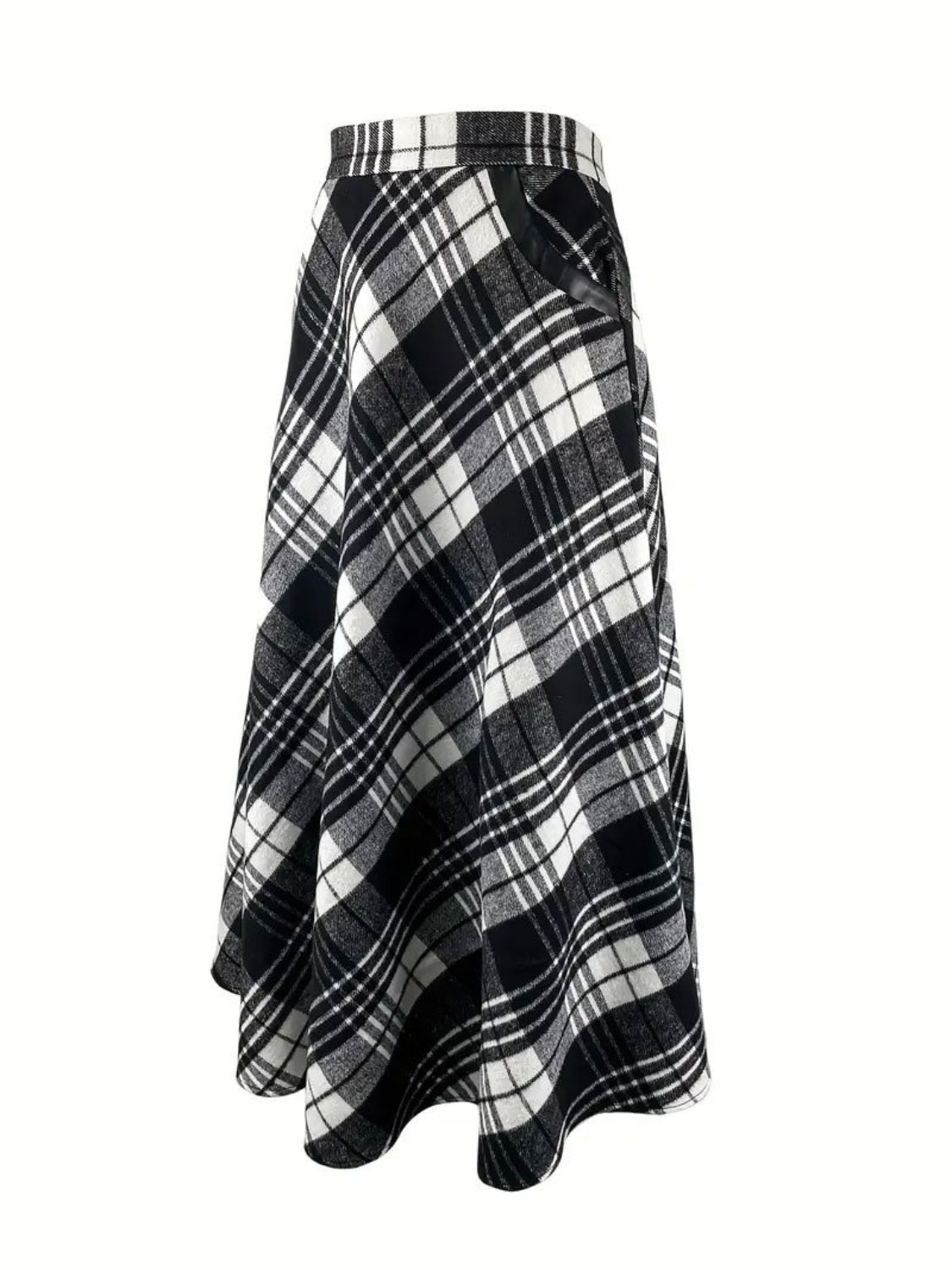 Plaid Midi Skirt with Pocketed