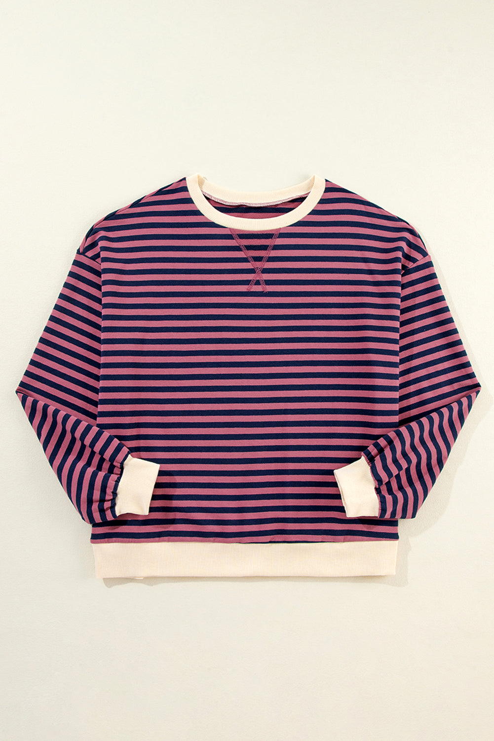 Black Stripe Oversized Contrast Trim Pullover Sweatshirt