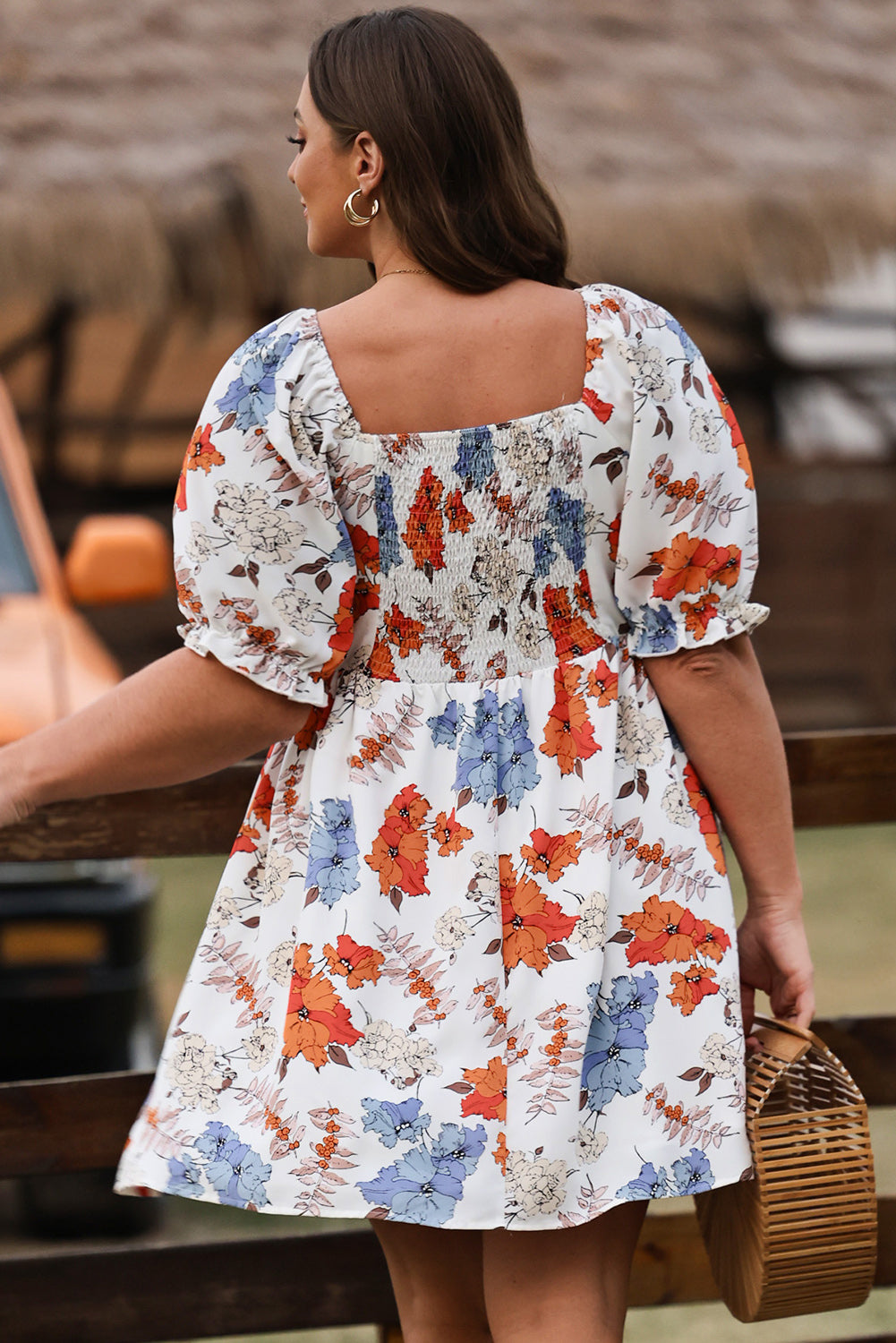 White Floral Smocked Flared Dress