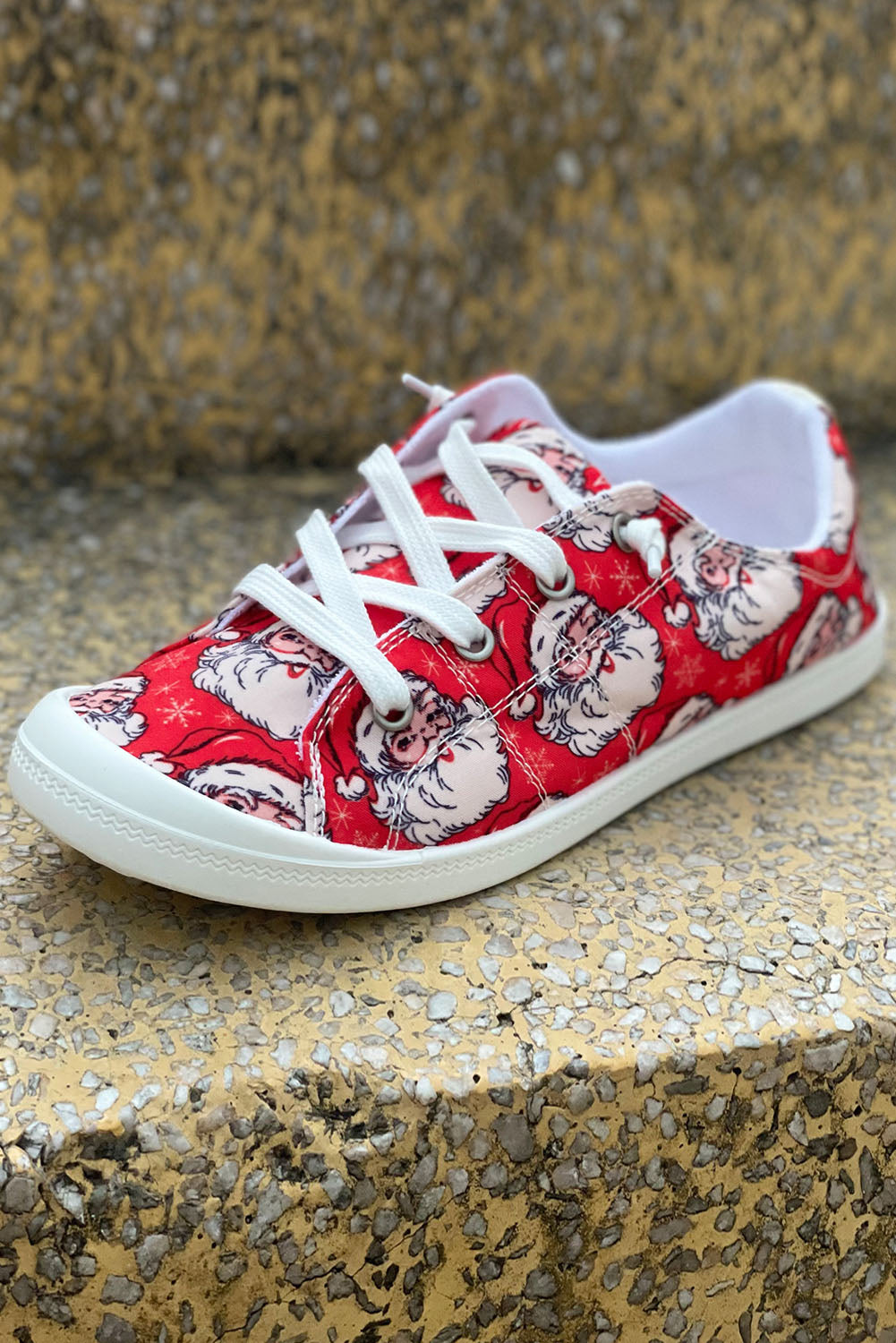 Christmas Santa Print Lace Up Flat Sneakers