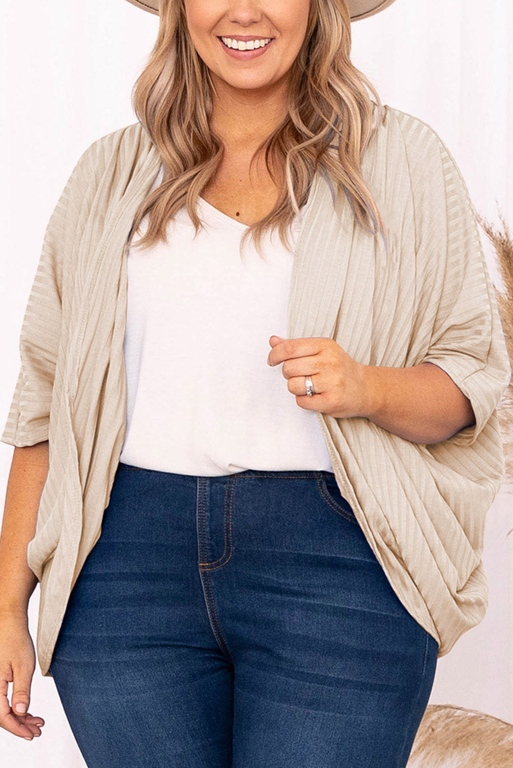 Purple Shimmer Ribbed Texture Plus Size Cardigan